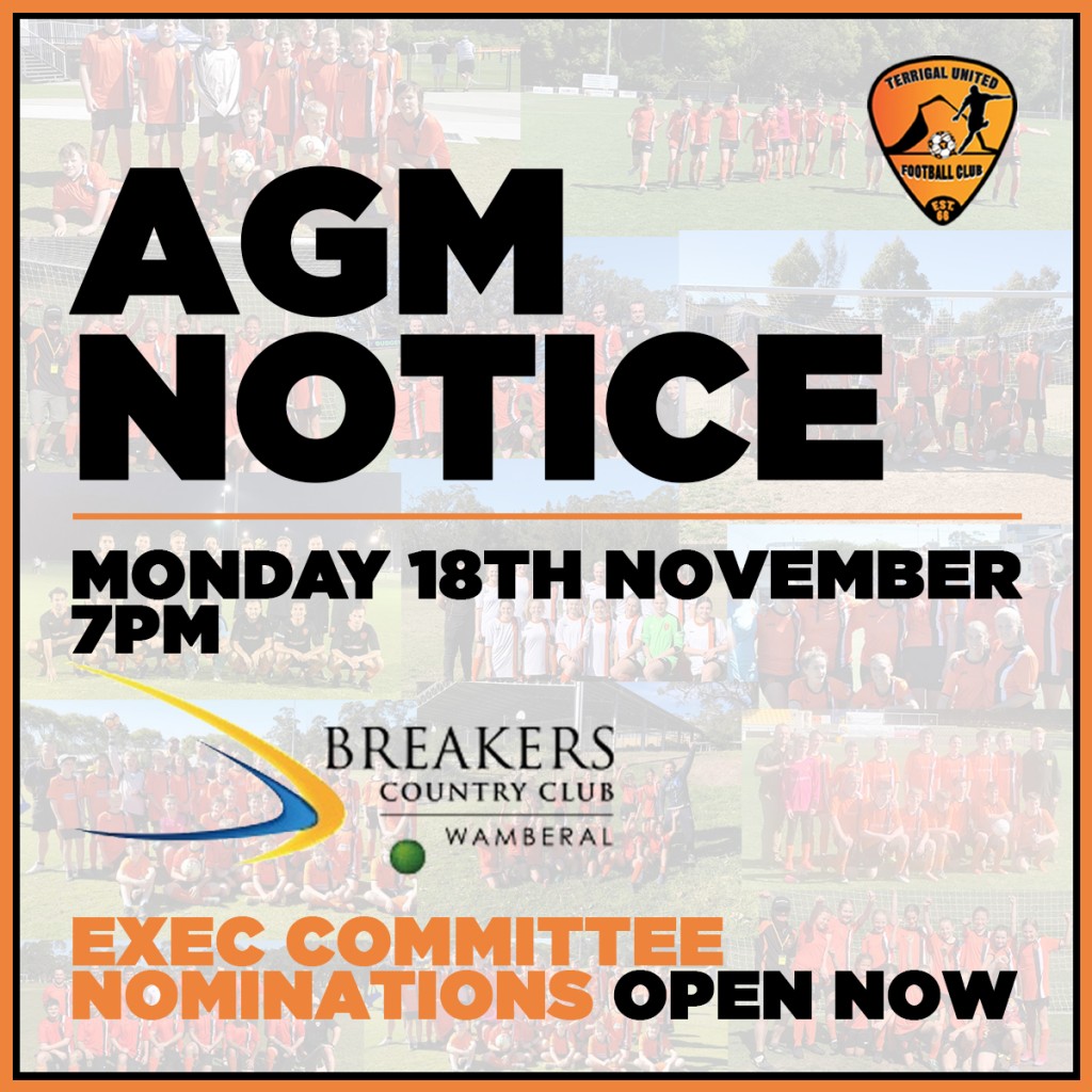 Notice of AGM:  Monday 18/11